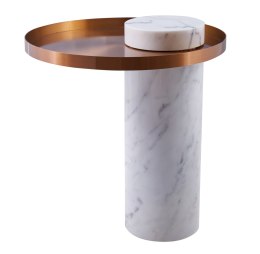 Stolik kawowy COLUMN marmurowy biały miedziany 55 cm