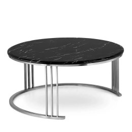 Goldwell duży okrągły stolik kawowy marmur styl glamour Czarno/biały Chrom 90