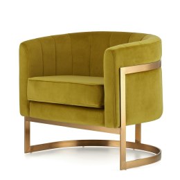 Fotel Madame styl glamour złoty welurowy okrągły Zielonożółty (SWAN-06) Złota