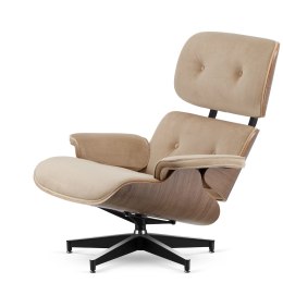 Fotel Lucera XL insp. Lounge Chair Velvet Beżowy (SWAN-01) Jasny orzech