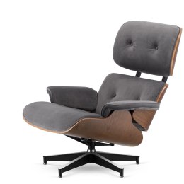 Fotel Lucera XL insp. Lounge Chair Velvet Szary (SWAN-12) Ciemny orzech