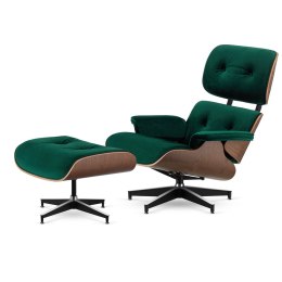 Fotel Lucera XL z podnóżkiem insp. Lounge Chair Velvet Butelkowy (SWAN-16) Ciemny orzech