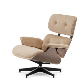 Fotel Lucera insp. Lounge Chair Velvet Beżowy (SWAN-01) Jasny orzech Czarna z chromowanymi grzbietami