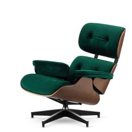 Fotel Lucera insp. Lounge Chair Velvet Butelkowy (SWAN-16) Ciemny orzech Czarna z chromowanymi grzbietami