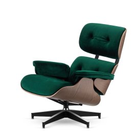 Fotel Lucera insp. Lounge Chair Velvet Butelkowy (SWAN-16) Jasny orzech Czarna z chromowanymi grzbietami