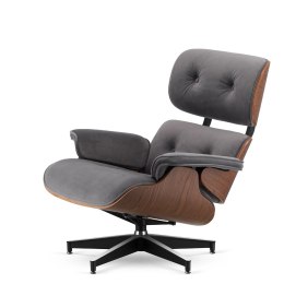 Fotel Lucera insp. Lounge Chair Velvet Jasnoszary (SWAN-12) Ciemny orzech Czarna z chromowanymi grzbietami