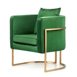 Fotel Miriam welurowy błyszczący nowoczesny do salonu styl glamour PROMOCJA Błyszcząca butelkowa zieleń (5051-29) Złota