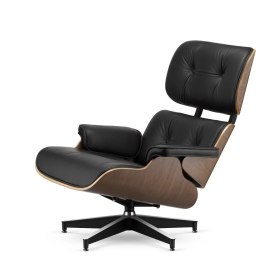 Fotel Lucera XL insp. Lounge Chair Czarna Skóra Jasny orzech Czarna z chromowanymi grzbietami