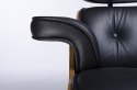 Fotel LOUNGE czarny / orzech z podnóżkiem