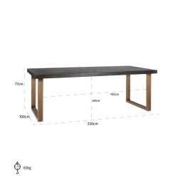 RICHMOND stół jadalniany BLACKBONE BRASS - 220, fornir dębowy, mosiądz, metal