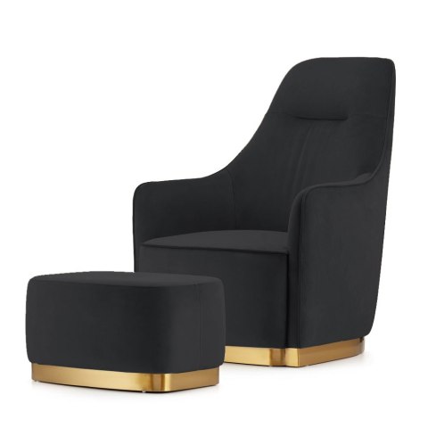 Fotel Bino velvet z podnóżkiem styl glamour złote dodatki do salonu Ciemnoszary (SWAN-13)