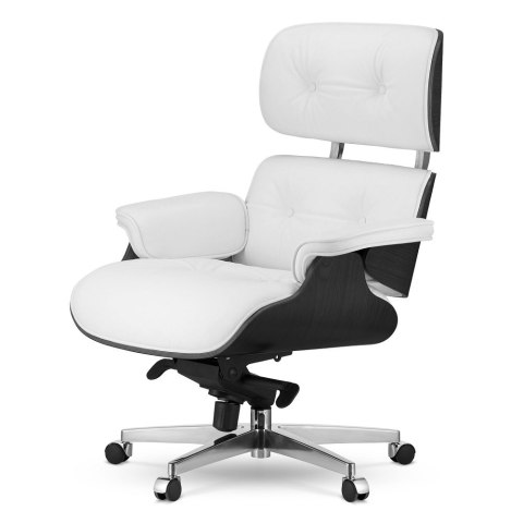 Fotel Biurowy Lucera XL inspirowany biała skóra Czarny dąb Biały