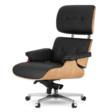 Fotel Biurowy Lucera XL inspirowany czarna skóra Jasny dąb Czarny