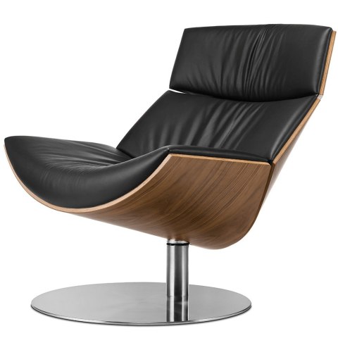 Fotel Bolzano Lounge Chair skóra naturalna obrotowy do salonu Czarny Jasny orzech