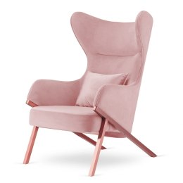 Fotel Classy styl glamour wygodny elegancki uszak do salonu Różowe złoto Fotel pudrowy róż (SWAN-40) / poducha pudrowy róż błysz
