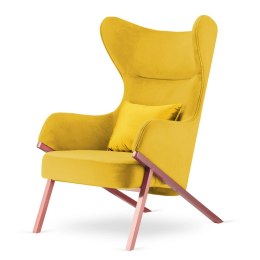 Fotel Classy styl glamour wygodny elegancki uszak do salonu Różowe złoto Fotel żółty (SWAN-03) / poducha złota błyszcząca (5051-