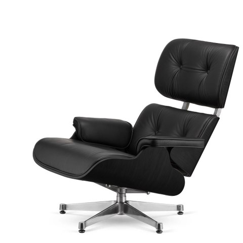 Fotel Lucera XL insp. Lounge Chair Czarna Skóra Czarny dąb Chromowana