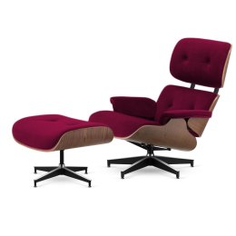 Fotel Lucera XL z podnóżkiem insp. Lounge Chair Velvet Bordowy (SWAN-14) Ciemny orzech