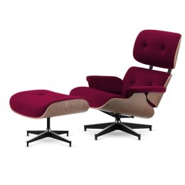 Fotel Lucera XL z podnóżkiem insp. Lounge Chair Velvet Bordowy (SWAN-14) Jasny orzech