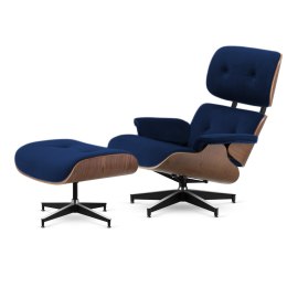 Fotel Lucera XL z podnóżkiem insp. Lounge Chair Velvet Ciemnogranatowy (SWAN-18) Ciemny orzech