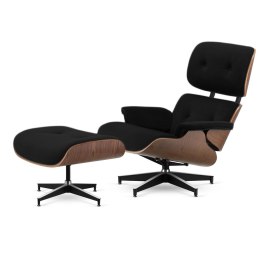Fotel Lucera XL z podnóżkiem insp. Lounge Chair Velvet Czarny (modal-23) Ciemny orzech
