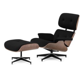 Fotel Lucera XL z podnóżkiem insp. Lounge Chair Velvet Czarny (modal-23) Jasny orzech
