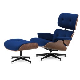 Fotel Lucera XL z podnóżkiem insp. Lounge Chair Velvet Granatowy (SWAN-08) Ciemny orzech