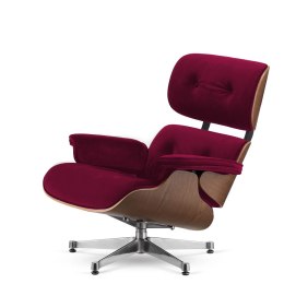 Fotel Lucera insp. Lounge Chair Velvet Bordowy (SWAN-14) Ciemny orzech Chromowana
