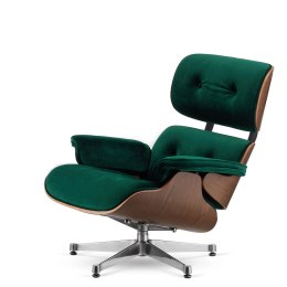 Fotel Lucera insp. Lounge Chair Velvet Butelkowy (SWAN-16) Ciemny orzech Chromowana