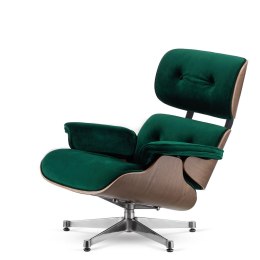 Fotel Lucera insp. Lounge Chair Velvet Butelkowy (SWAN-16) Jasny orzech Chromowana