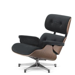 Fotel Lucera insp. Lounge Chair Velvet Ciemnoszary (SWAN-13) Jasny orzech Chromowana
