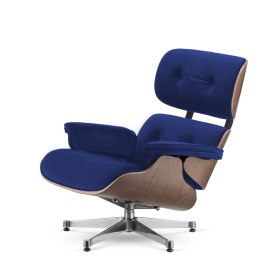 Fotel Lucera insp. Lounge Chair Velvet Granatowy (SWAN-08) Jasny orzech Chromowana