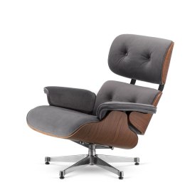Fotel Lucera insp. Lounge Chair Velvet Jasnoszary (SWAN-12) Ciemny orzech Chromowana