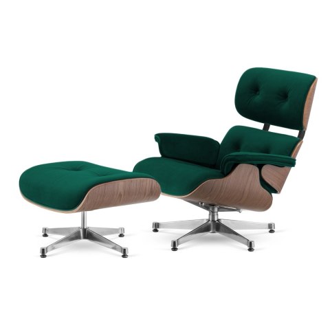 Fotel Lucera z podnóżkiem insp. Lounge Chair Velvet Butelkowy (SWAN-16) Jasny orzech Chromowana