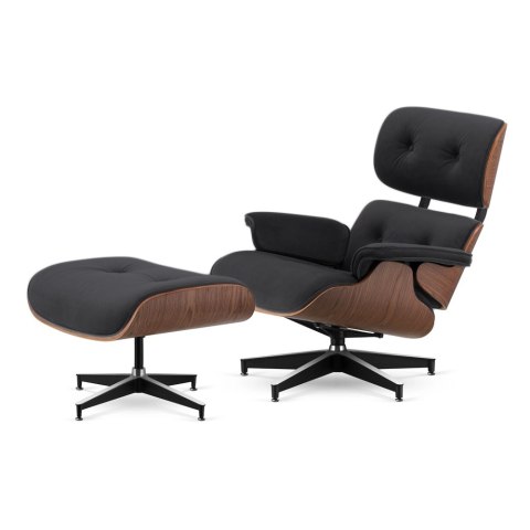 Fotel Lucera z podnóżkiem insp. Lounge Chair Velvet Ciemnoszary (SWAN-13) Ciemny orzech Czarna z chromowanymi grzbietami