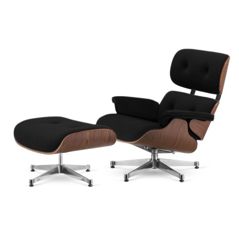 Fotel Lucera z podnóżkiem insp. Lounge Chair Velvet Czarny (modal-23) Ciemny orzech Chromowana