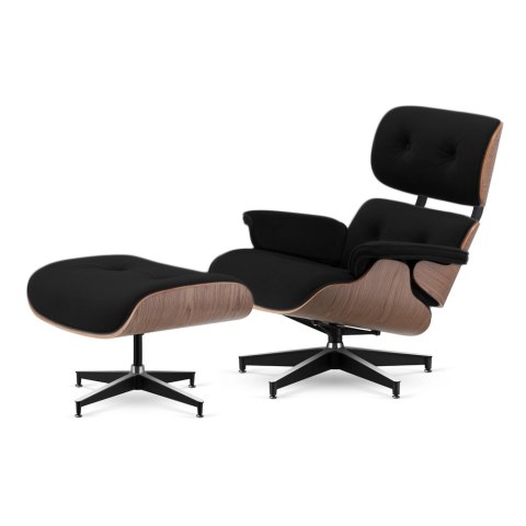 Fotel Lucera z podnóżkiem insp. Lounge Chair Velvet Czarny (modal-23) Jasny orzech Czarna z chromowanymi grzbietami