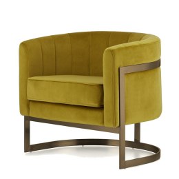 Fotel Madame styl glamour złoty welurowy okrągły Zielonożółty (SWAN-06) Mosiądz