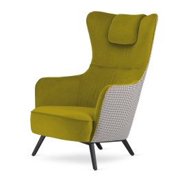Fotel Skive velvet uszak skandynawski wygodny wypoczynkowy do salonu Zielonożółty (SWAN-06)