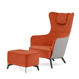 Fotel Skive z podnóżkiem velvet wypoczynkowy skandynawski uszak do salonu Pomarańczowy (swan-05) / pepitka