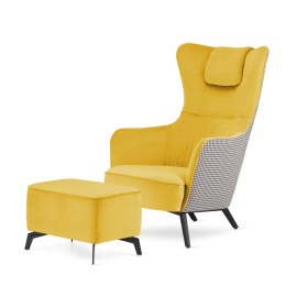 Fotel Skive z podnóżkiem velvet wypoczynkowy skandynawski uszak do salonu Żółty (SWAN-03)/ Pepitka