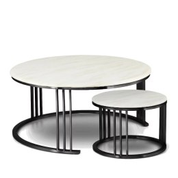 Goldwell zestaw okrągłych stolików kawowych marmur styl glamour Biały Czarny 90cm + 45cm