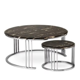Goldwell zestaw okrągłych stolików kawowych marmur styl glamour Czarno/złoty Chrom 90cm + 45cm