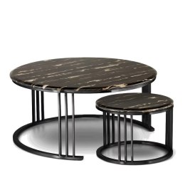 Goldwell zestaw okrągłych stolików kawowych marmur styl glamour Czarno/złoty Czarny 90cm + 45cm