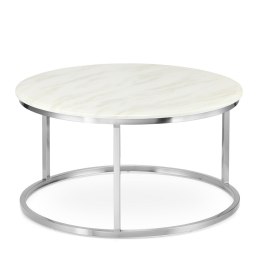 Argan mały okrągły stolik kawowy marmur styl glamour Biały Chrom