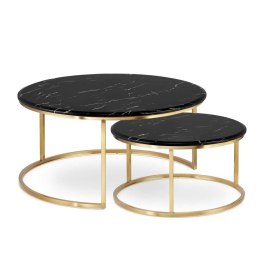 Argan zestaw okrągłych stolików kawowych marmur styl glamour Czarno/biały Złoty