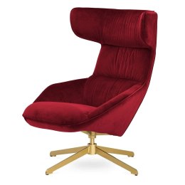 Fotel Atero velvet nowoczesny obrotowy uszak Czerwony (5187-37) Złoty