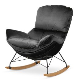 Fotel Berco błyszczący velvet bujany na płozach nowoczesny wypoczynkowy Błyszczący czarny (5051-38)