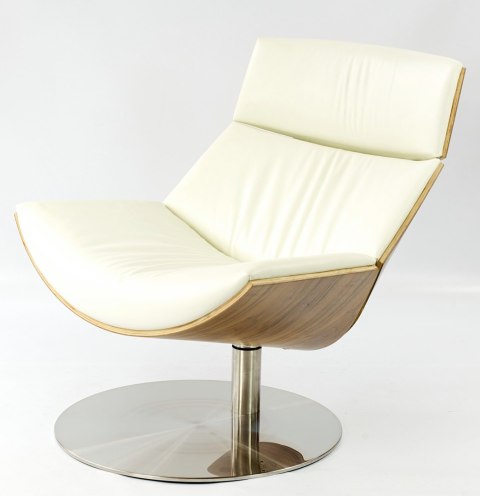 Fotel Bolzano Lounge Chair skóra naturalna obrotowy do salonu Biały Jasny orzech