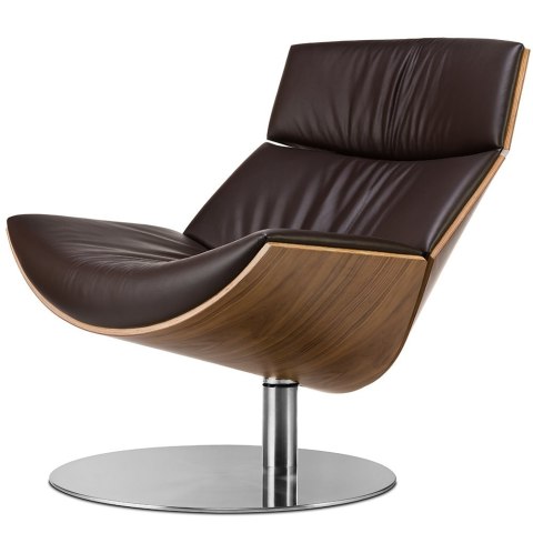 Fotel Bolzano Lounge Chair skóra naturalna obrotowy do salonu Brązowy Jasny orzech